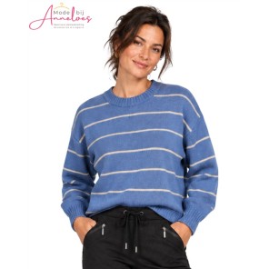 Barbara Lebek Pullover 15704062 blauw beige streep Barbara Lebek Pullover 15704062 blauw beige streep